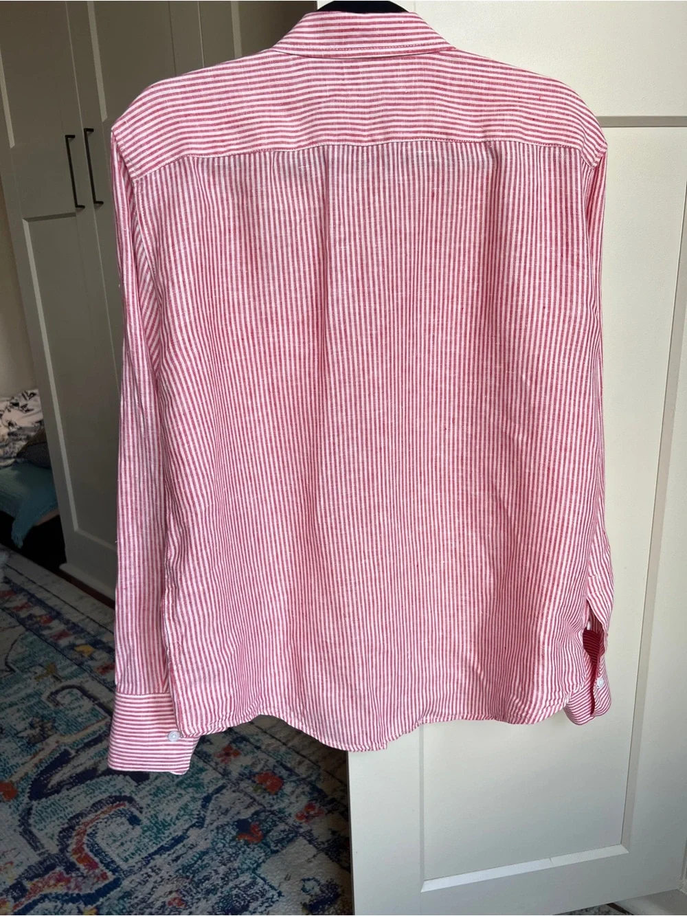 J.Crew Garçon Classic Fit Linen Shirt in Red Seersucker Stripe - Size 10